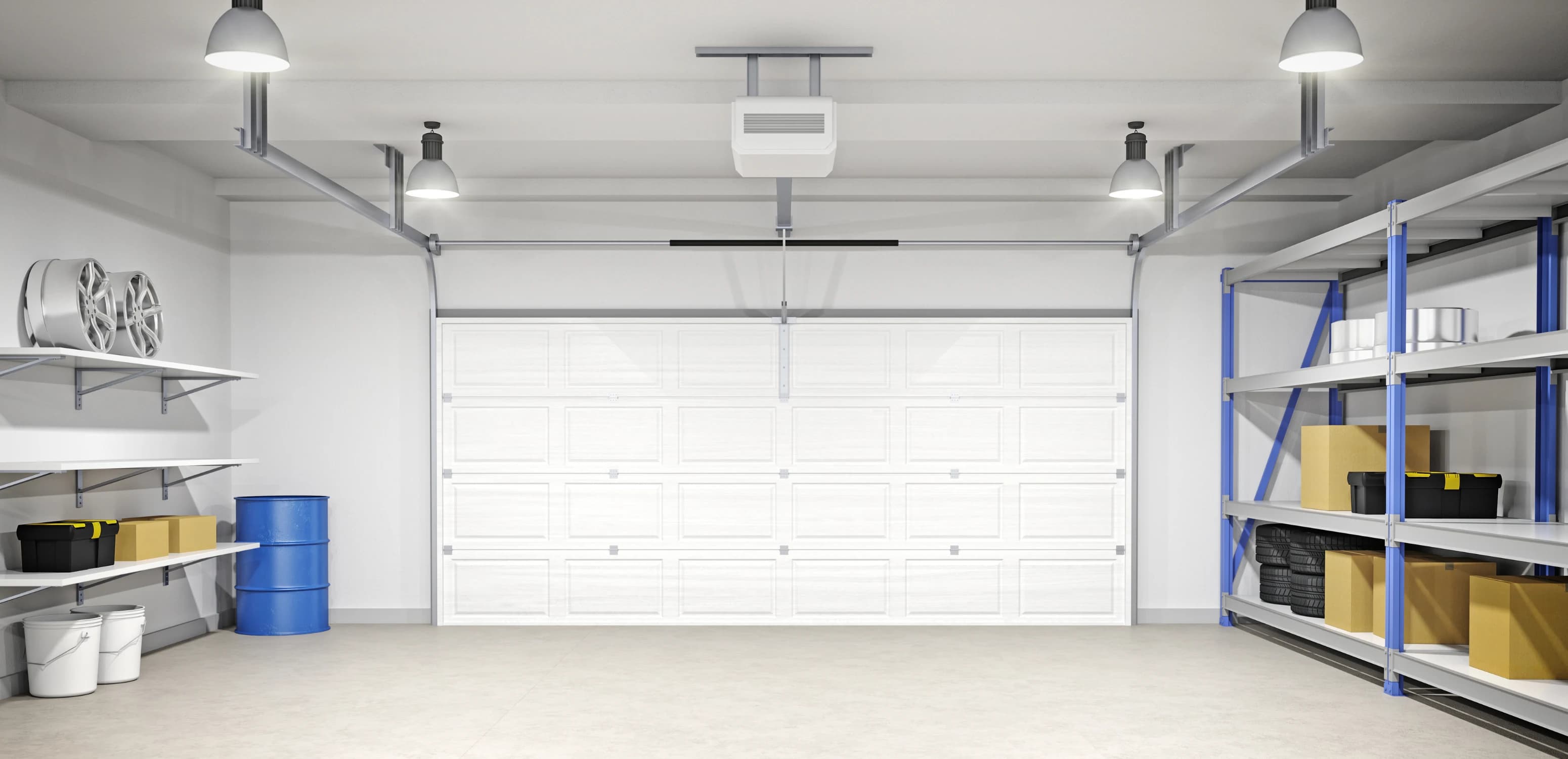 Garage with a ceiling-mounted ductless unit