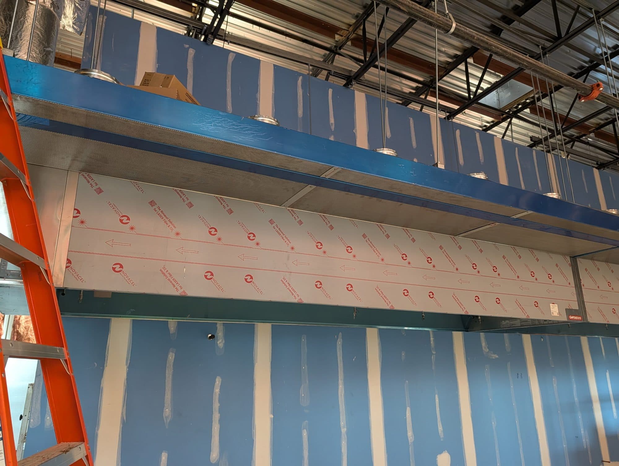 Ductwork installed in a new commercial building
